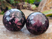 Polished Rhodonite Spheres x 4 From Ambindavato, Madagascar - Toprock Gemstones and Minerals