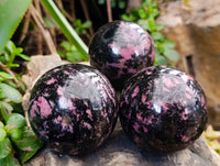 Polished Rhodonite Spheres x 4 From Ambindavato, Madagascar - Toprock Gemstones and Minerals