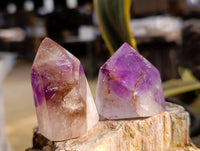 Polished Smokey Window Amethyst Quartz Crystals x 12 From Akansobe, Madagascar - Toprock Gemstones and Minerals