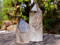 Polished Smokey Window Quartz Crystals x 6 From Madagascar - Toprock Gemstones and Minerals