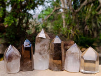 Polished Smokey Window Quartz Crystals x 6 From Madagascar - Toprock Gemstones and Minerals
