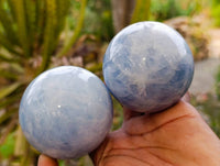 Polished Blue Calcite Spheres x 3 From Madagascar - Toprock Gemstones and Minerals