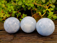 Polished Blue Calcite Spheres x 3 From Madagascar - Toprock Gemstones and Minerals