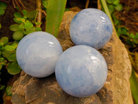 Polished Blue Calcite Spheres x 3 From Madagascar - Toprock Gemstones and Minerals