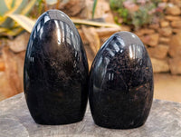 Polished Black Tourmaline Standing Free Forms x 4 From Madagascar - Toprock Gemstones and Minerals