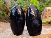 Polished Black Tourmaline Standing Free Forms x 4 From Madagascar - Toprock Gemstones and Minerals