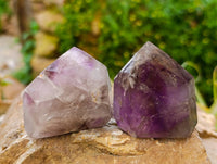 Polished Smokey Window Amethyst Quartz Crystals x 12 From Akansobe, Madagascar - Toprock Gemstones and Minerals