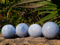 Polished Blue Calcite Spheres x 4 From Madagascar - Toprock Gemstones and Minerals