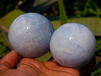 Polished Blue Calcite Spheres x 4 From Madagascar - Toprock Gemstones and Minerals