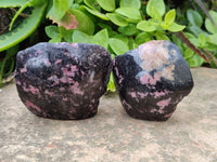Polished On One Side Rhodonite x 4 Standing Display Pieces from Madagascar - Toprock Gemstones and Minerals