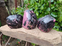 Polished On One Side Rhodonite x 4 Standing Display Pieces from Madagascar - Toprock Gemstones and Minerals