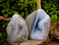 Polished Blue Lace Agate Standing Free Forms x 2 From Nsanje, Malawi - Toprock Gemstones and Minerals