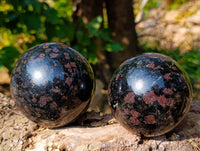 Polished Blue Spark Iolite Water Sapphire Spheres x 2 From Madagascar - Toprock Gemstones and Minerals