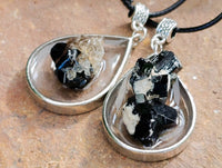 Hand Made Black Tourmaline in Silver Teardrop Pendant - Sold Per Item - From Erongo, Namibia - Toprock Gemstones and Minerals