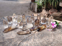 Polished Wispy Phantom Smokey Quartz Crystals x 20 From Madagascar - Toprock Gemstones and Minerals