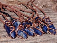 Hand Made Copper Wire Wrapped Sodalite Pendants x 6 From Namibia - Toprock Gemstones and Minerals
