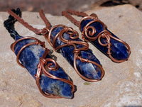 Hand Made Copper Wire Wrapped Sodalite Pendants x 6 From Namibia - Toprock Gemstones and Minerals