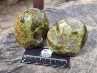 Polished Green Opal Standing Free Forms x 3 From Antsirabe, Madagascar - Toprock Gemstones and Minerals