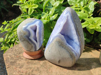 Polished Blue Lace Agate Standing Free Forms x 2 From Nsanje, Malawi - Toprock Gemstones and Minerals