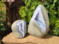 Polished Blue Lace Agate Standing Free Forms x 2 From Nsanje, Malawi - Toprock Gemstones and Minerals