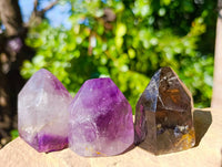 Polished Smokey Window Amethyst Quartz Crystals x 24 From Akansobe, Madagascar - Toprock Gemstones and Minerals