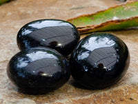 Polished Black Tourmaline Palm Stones x 12 From Madagascar - Toprock Gemstones and Minerals