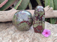 Polished Bastite Dragons Blood Stone Sphere and Standing Free Form x 2 From Tshipise, South Africa - Toprock Gemstones and Minerals