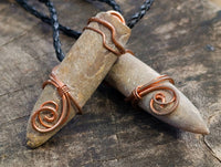 Natural Belemnite Fossil Bullet Copper Art Pendant With Plaited Cord - sold per piece - From Madagascar - Toprock Gemstones and Minerals