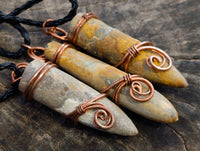 Natural Belemnite Fossil Bullet Copper Art Pendant With Plaited Cord - sold per piece - From Madagascar - Toprock Gemstones and Minerals