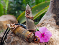 Natural Belemnite Fossil Bullet Copper Art Pendant With Plaited Cord - sold per piece - From Madagascar - Toprock Gemstones and Minerals