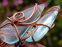 Polished Aqua Silica Crystal Copper Wire Wrapped Pendants with Thong - sold per piece - From South Africa - Toprock Gemstones and Minerals