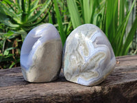 Polished Blue Lace Agate Standing Free Forms x 2 From Nsanje, Malawi - Toprock Gemstones and Minerals