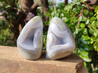 Polished Blue Lace Agate Standing Free Forms x 2 From Nsanje, Malawi - Toprock Gemstones and Minerals
