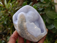 Polished Standing Free Forms Blue Lace Agate Geodes x 2 From Nsanje, Malawi - Toprock Gemstones and Minerals
