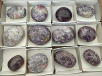 Polished Lepidolite With Rubellite Pink Tourmaline Galets x 12 From Madagascar - Toprock Gemstones and Minerals