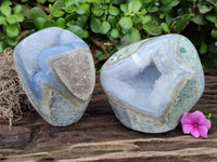 Polished Blue Lace Agate Standing Free Forms x 2 From Nsanje, Malawi - Toprock Gemstones and Minerals
