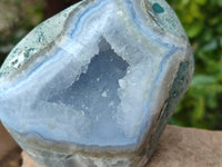 Polished Blue Lace Agate Standing Free Forms x 2 From Nsanje, Malawi - Toprock Gemstones and Minerals