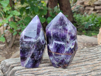 Polished Chevron Amethyst Points x 2 From Zambia - Toprock Gemstones and Minerals