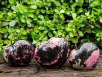 Polished Large Rhodonite Hearts x 3 From Ambindavato, Madagascar - Toprock Gemstones and Minerals
