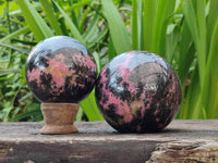 Polished Rhodonite Spheres x 2 From Ambindavato, Madagascar - Toprock Gemstones and Minerals