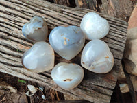 Polished Banded Agate Hearts x 6 From Madagascar - Toprock Gemstones and Minerals