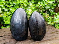 Polished Black Tourmaline Standing Free Forms x 2 From Madagascar - Toprock Gemstones and Minerals