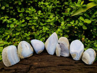 Polished Blue Lace Agate Standing Free Forms x 7 From Nsanje, Malawi - Toprock Gemstones and Minerals