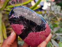Polished Rhodonite Standing Free Forms x 2 From Ambindavato, Madagascar - Toprock Gemstones and Minerals