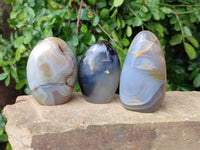 Polished Banded Agate Standing Free Forms x 6 From Madagascar - Toprock Gemstones and Minerals