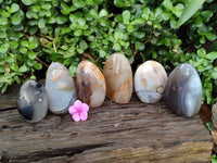 Polished Banded Agate Standing Free Forms x 6 From Madagascar - Toprock Gemstones and Minerals