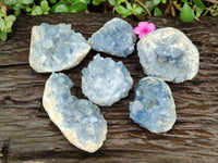 Natural Blue Celestite Specimens x 6 From Sakoany, Madagascar