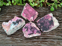 Natural Salrose Cobaltion Dolomite with Malachite Specimens x 4 From Kakanda, Congo