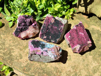 Natural Salrose Cobaltion Dolomite with Malachite Specimens x 4 From Kakanda, Congo