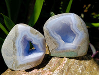Polished Blue Lace Agate Standing Free Forms x 6 From Nsanje, Malawi